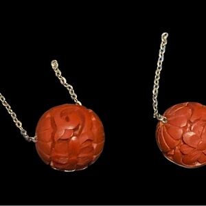 LAST CHANCE 🔥 Vintage Carved Flower Genuine cinnabar Beads w/ chains #6791